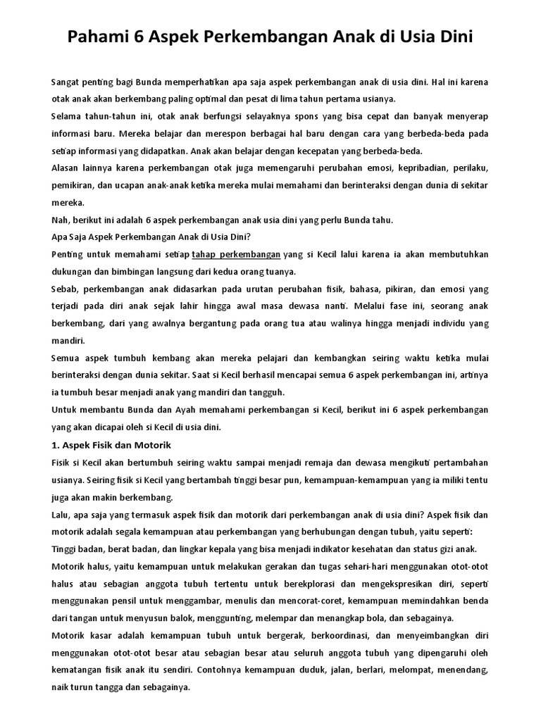Panduan Lengkap: 6 Aspek Perkembangan Anak Usia Dini